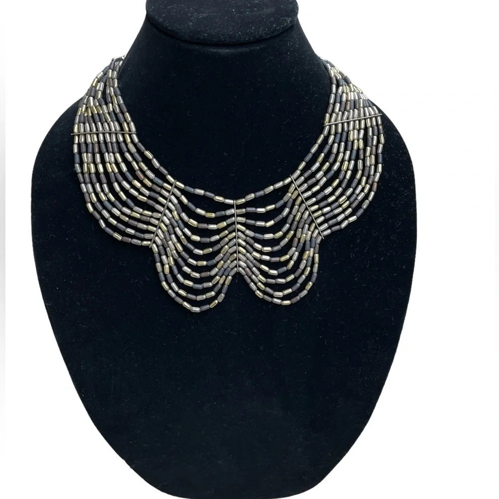Necklace Bib Jewelry Wide Large Massive Gold Black Brown Bronze Boho Vintage